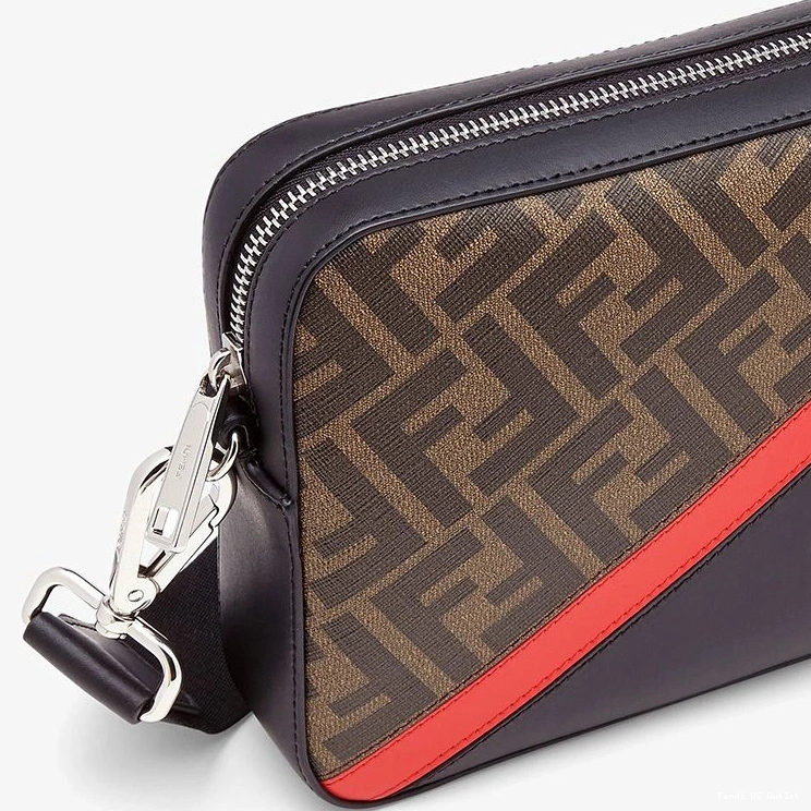 Vintage HOT Red Brown FF In Camera Case Motif Compact Fendi Fabric 0806